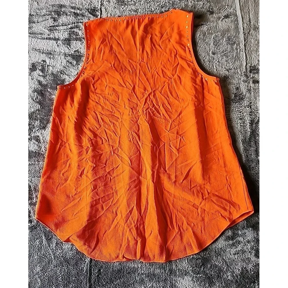 Michael‎ Kors Women's Bright Orange/Gold Studded Scoop Neck Slit Tank Top Size S
